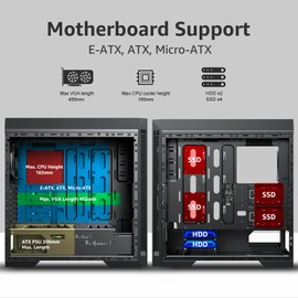 Gaming Case Full Tower, with Tempered Glass Side Panel & ARGB LED Mirror, Supports 7x120mm Fans, GAMEMAX Abyss-TR