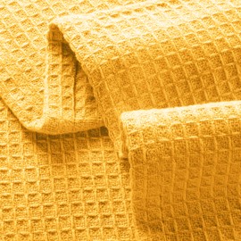 GLAMBURG 100% Cotton Thermal Blanket, Breathable Bed Blanket Twin Size, Soft Waffle Blanket, Twin Blanket, All Season Cotton Blanket, Mustard Yellow
