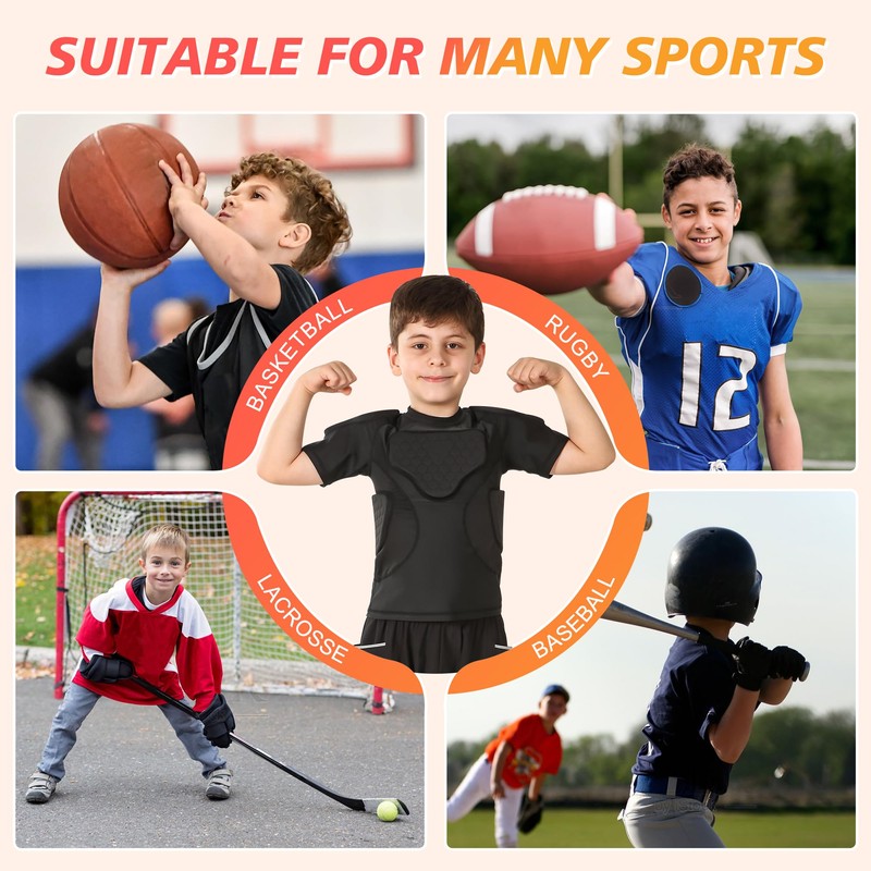 GUOZI Youth Football Padded Compression Shirt with 6-Pad