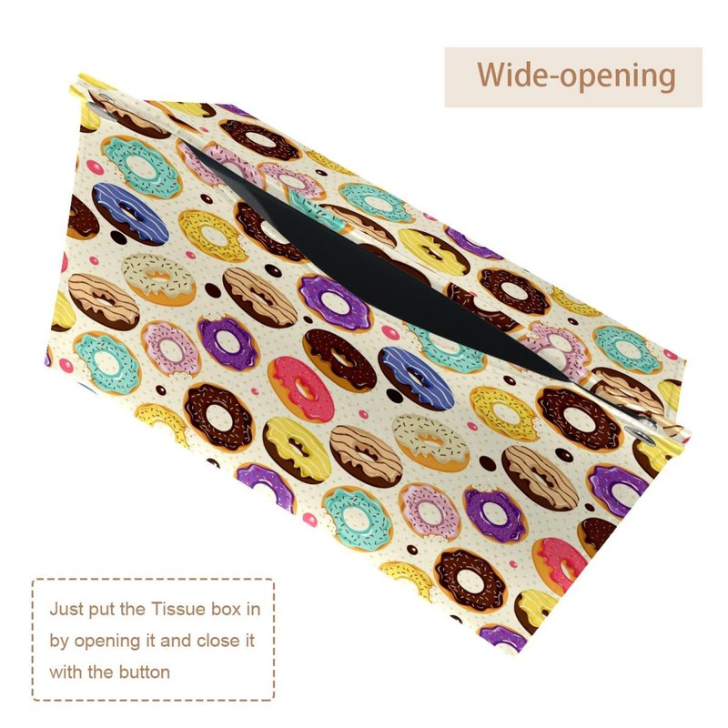 2 Pack Tissue Box Cover Holder, Cute Donuts Rectangle Leather