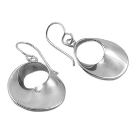 Solid Sterling 925 Polished Silver Mobius Circle Drop Earrings