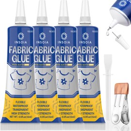 Fabric Glue Permanent, 15MLx4 Food-Grade Clothing Glue, Odor-Free, Dries Clear, Washable Fabric Adhesive for Rhinestones,Patches,Clothes,Denim,Leather,Polyester,Fabrics,Doll Repair,Flannel,Cotton