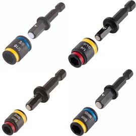 Malco C-RHEX 1/4",5/16",3/8", 6mm, 8mm, 10mm Magnetic Hex Driver 2" Length, 4 Piece Set, Cleanable, Reversible SAE and Metric Flip Sockets, Impact Hex Chuck Driver (MALCOMBO1)
