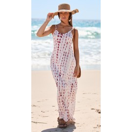 Bluetime Women Summer Casual Bohemian Maxi Dress V-Neck Sleeveless Flowy Boho Floral Beach Long Dress with Pockets(01-White Brown,S)