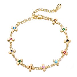 Softones Evil Eye Anklet,14K Gold Dainty Zircon Ankle Bracelets for Women Cute Chain Evil Eye Anklets for Women