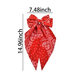 Ribbon Hair Clip Red Bandana Hair Bows for Women Girls Paisley Hair Bow Long Ribbon Bow Hair Clips Large Bow Silky Satin Hair French Barrette Clip for Women Aesthetic Hair Bows Accessories
