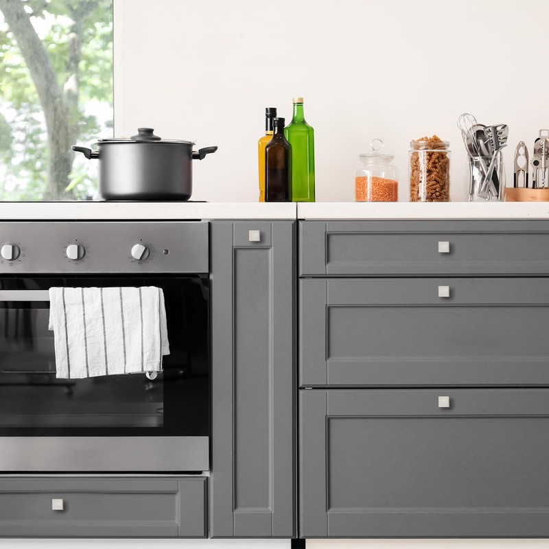 JOY DECOR 10 Pack Brushed Nickel Square Cabinet Knobs for