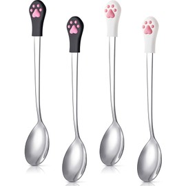 4 Pieces Dog Cat Spoon Pet Can Spoon Stainless Steel Pet Food Spoon Cat Claw Spoon for Dog and Cat Food Can, White and Black