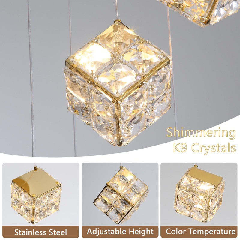 dolria Modern Crystal Chandeliers 1-Lights Pendant Lights for Kitchen Island