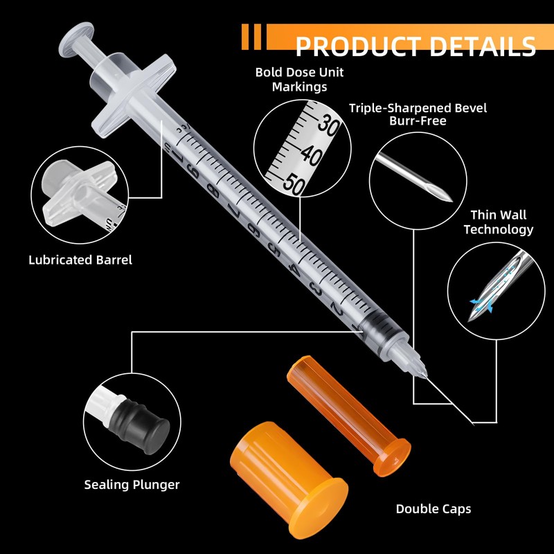 1ml/cc Syringes 29G 1/2" (12.7mm), U-100 Scientific Lab Syringes, Disposable