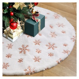 36 Inches Christmas Tree Skirt White Faux Fur Tree Skirts with Gold Sequin Snowflakes Soft Plush Tree Skirt for Xmas Tree Decorations