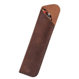 BLOOPIC Pencil Case, Leather Pen Case, Handmade, Ultra-thin, Stylish, Simple, Small, Leather Texture, Compatible with Ballpoint Pens and Mechanical Pencils, Brown, Modern