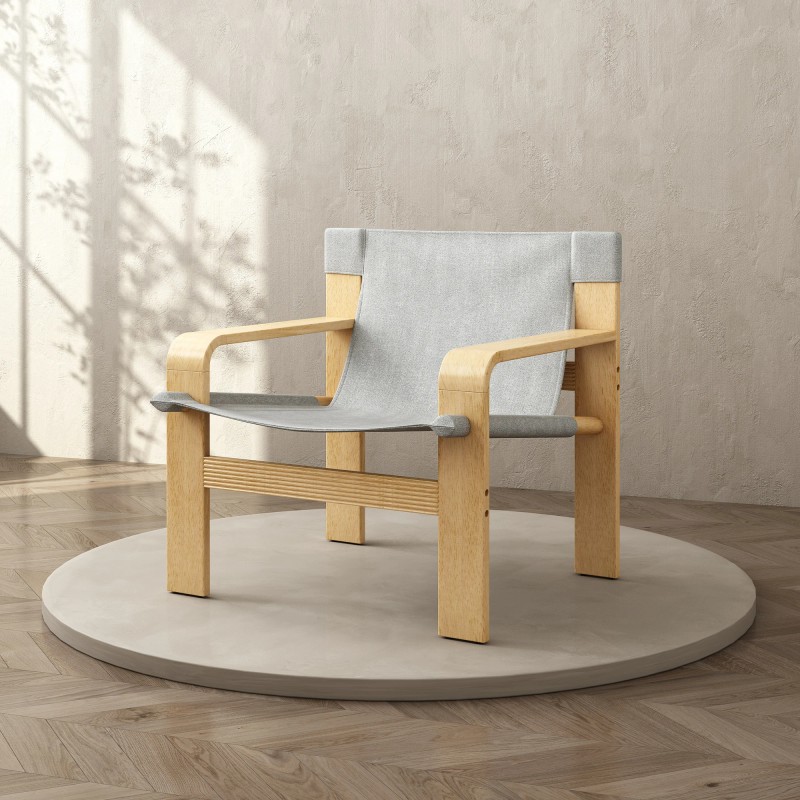 Detachable Washable Modern Oak Lounge Armchair with Wide Armrests Linen