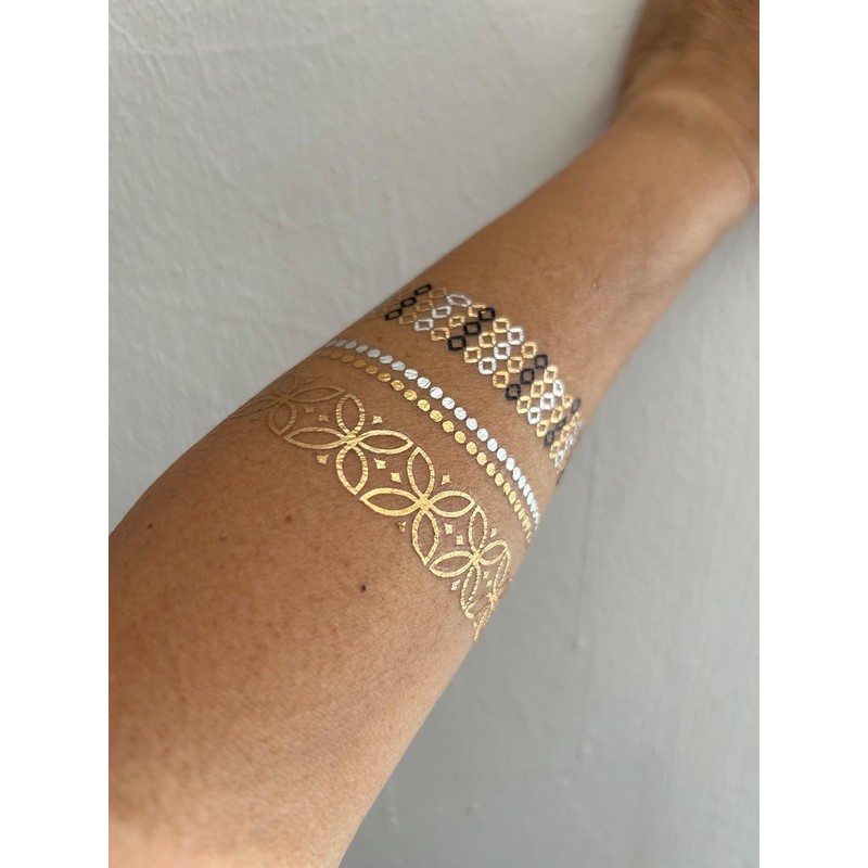 5 Sheets Temporary Gold and Silver Tattoos Feather Tattoo Bracelet