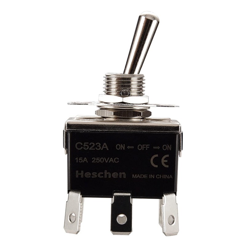 Heschen Metal Toggle Switch, C523A, DPDT, Maintained, ON/Off/ON 3 Position,