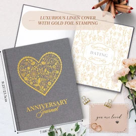 Lanpn Wedding Anniversary Journal Book, Linen Dating 1st to 70th Couple Memory Book Wedding Scrapbook, 190 Pages Love Stories Notebook Newlywed Marriage Anniversary Bridal Shower Gift, Grey