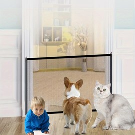 Stair Gates for Dogs, 110 x 72 cm Mesh No Drill Baby Gate Portable Stair Gates Safety Gate for Pet Dog Gates Indoor Extendable No Drilling Baby Child Stair Gate with Hooks