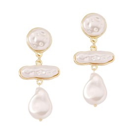 Baroque Pearl Drop Dangle Earrings for Women Irregular Pearl Dangle Earrings Tassel Pearl Chain Statement Earrings Jewelry for Wedding Bridal Birthday (Pearl A)