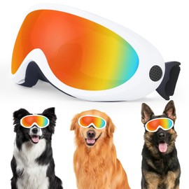 Suxible Dog Goggles for Medium Large Breed, UV Protection Dog Sunglasses with Sponge Pad and Adjustable Strap, Windproof Dustproof Anti-Fog Dog Eye Protection Glasses for Dogs Doggy - White+Red