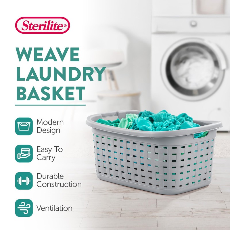 Sterilite 6-Pack Weave Laundry Basket, Rectangle Plastic Clothes Hamper w/