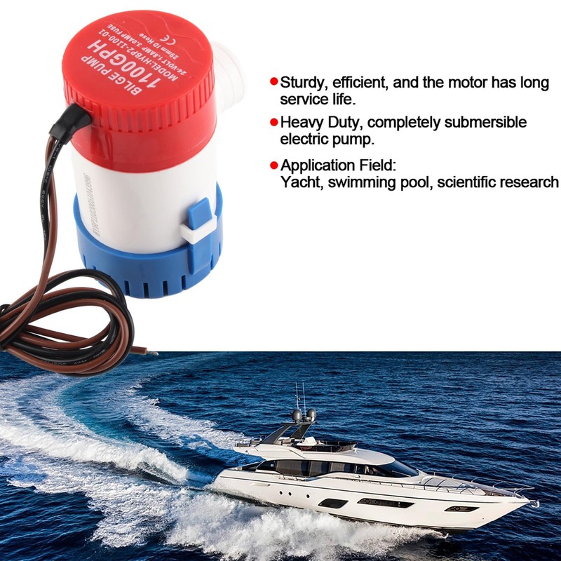 Bilge Pump, 1100GPH DC Submersible Bilge Pump Marine Boat Accessory