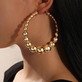 Gold Huggie Hoop Earrings for Women Beaded Chunky Exaggerated Big Hoops Earrings Thick Large Hoop Earring Jewelry Gift