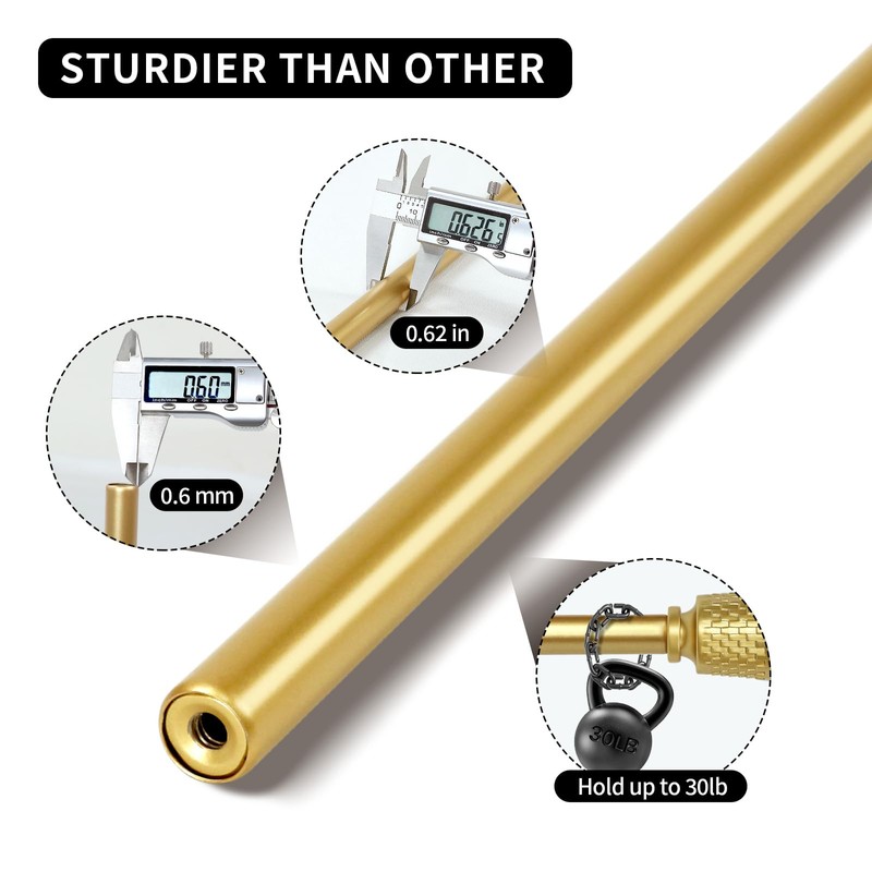 eTeckram 5/8" Double Curtain Rod with Vieve Finials (Gold, 84"-120")