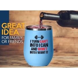 Luxe Gifting Personal Trainer Blue Edition Wine Tumbler 12oz - I Turn Can't - Fitness Instructor Workout Coach Exercise Lover Cardio Lover Gym Coach