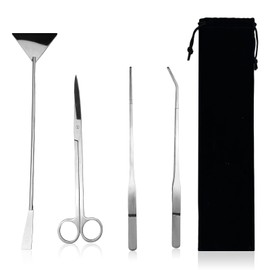 LUMITERRA Aquarium Reinigung Tools, 4 Stück Premium Edelstahl Wasserpflanzen Werkzeuge, Anti-Rost Werkzeug Set mit Schwarzen Aufbewahrungstasche für Fisch Tank Reinigung Pflanze Trimmen.