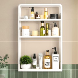 Versatile Wall Mount Bathroom Organizer - 3 Shelf Shower Caddy, Bathroom Wall Cabinet for Optimized Space Utilization, Durable Plastic Design for Bathroom Organizers and Storage Wall