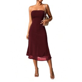 SOLY HUX Women's Strapless Midi Dress Tube Top Off Shoulder Sleeveless Fitted Cocktail Club Party Formal Long Dresses