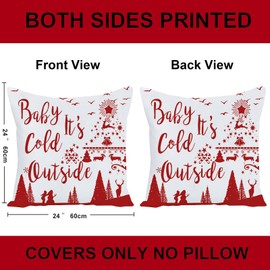 EZVING 24x24 Baby It's Cold Outside Reindeer Merry Christmas Red Snowflake Soft Velvet Hidden Zipper Decorative Pillow Cover Double Side Print Cushion Case for Home Sofa Square 24 inches Set of 4