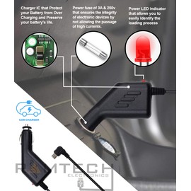 Ramtech DC 12V 2A Universal Micro USB Car Charger Power Adapter Cable Cord for GPS, Compatible with RMTND 740 GPS, Stylus Pen Included, CHMCA