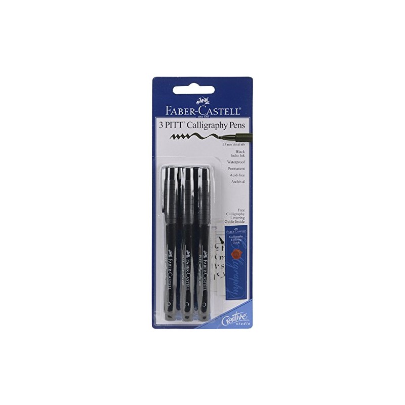Faber-Castell Faber-Castel PITT Calligraphy Pens Chisel Tip, 2.5mm, Black, 3-Pack