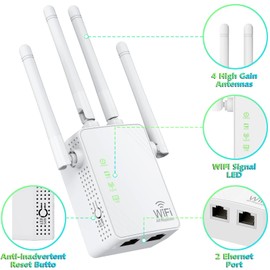 WiFi Extender Signal Booster Up to 5000sq.ft and 45 Devices, WiFi Range Extender, Wireless Internet Repeater, Long Range Amplifier with Ethernet Port, Access Point, 1-Key Setup, Alexa Compatible