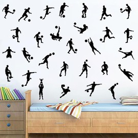 WOYINIS Removable Soccer Player Silhouette Wall Stickers Football Wall Stickers Peel and Stick Soccer Sport Wall Decor Stickers for Boys Teens Bedroom Playroom Game Room Decoration