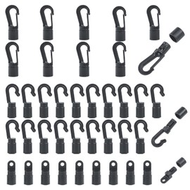 Mardatt 40 Pcs Bungee Shock Cord Hook Set - 3 Types of Black Plastic Hooks: S Open, Bendy, and Straight Terminal Ends for 1/4 Inch (6MM) Kayak Cords