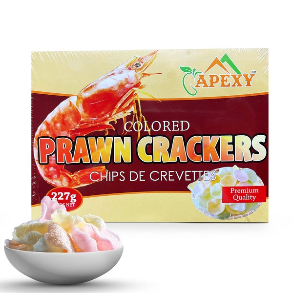 APEXY Authentic Prawn Crackers Uncooked, Crispy and Delicious Shrimp Chips for Party Appetizers and Snacks, Cook and Serve, 8 oz (227g), Multi Color