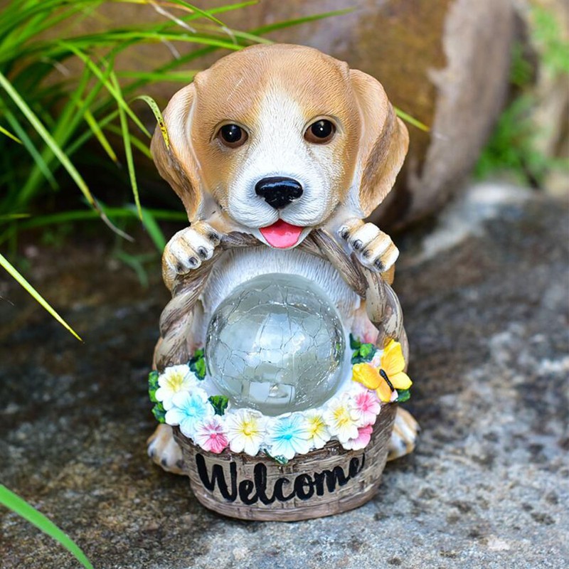 Solar Powered LED Light Dog Statue Decoration Solar Powered Puppy