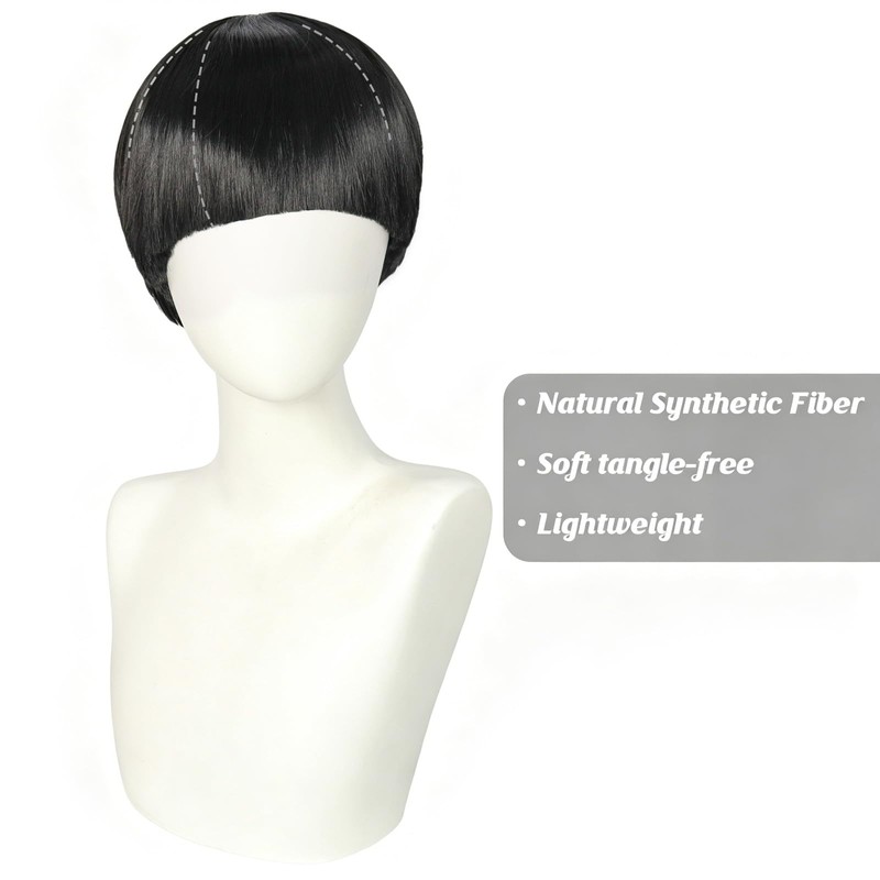 BESTBEL Black Bowl Cut Wigs for Men Short Black Mushroom