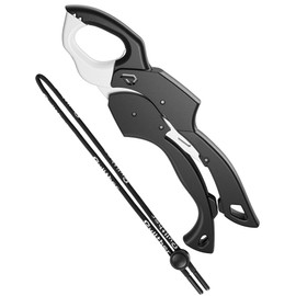 pullther Fish Gripper - 23 cm, Fish Gripper Tool with Lanyard, Portable Fish Gripper for Saltwater, Fishing Accessories - Black & White
