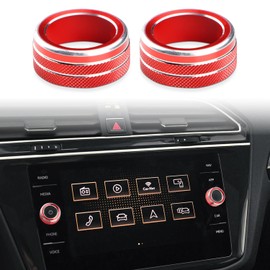 Auovo Radio Knob Covers Compatible with Volkswagen VW Accessories Tiguan Taos Jetta Atlas Arteon Golf Aluminum Alloy Audio Knob Cover Audio Volume Button Ring (Red, 2pcs)