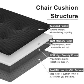 baibu 12 Inches Memory Foam Square Stool Cushions with Ties Set of 2, Dual-Layer Design Breathable Square Chair Pads Seat Cushions with Non-Slip Bottom - Only 2 Pads (12" (2PC), Black)