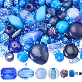 SUNNYCLUE 1 Box 100G Assorted Beads Bulk Blue Plastic Beads Cute Round Square Ocean Style Acrylic Bead for Jewellery Making DIY Crafting Bracelets Necklaces Earrings Supplies Holiday Birthday Women