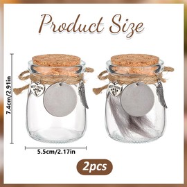 DELORIGIN 2PCS Pet Fur Memorial Jar Pets Hair Storage Glass Bottle with Heart Paw Pendants and Cork Stopper Dog Cat Keepsake Memorial Urn for Pet Ashes Hair Loss of Cat Sympathy Gift
