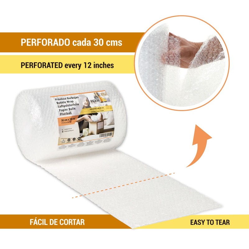 BOXPACKING Perforated Bubble Wrap Roll 30 cm Wide x 20