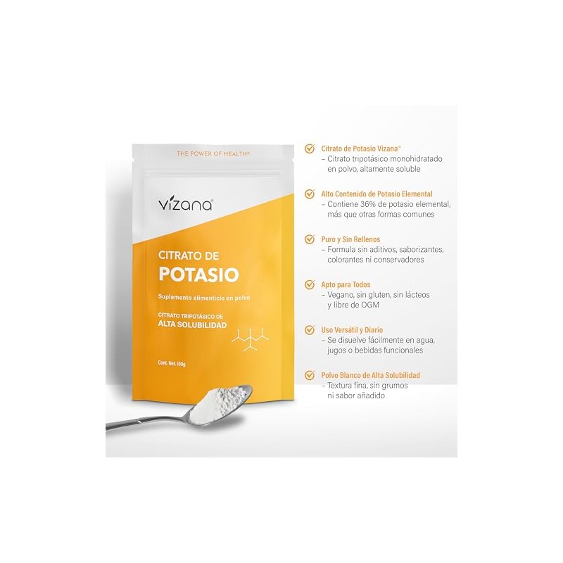 VIZANA NUTRITION Citratos de Magnesio y Potasio en Polvo 200g,