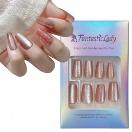 Fantasticlady,Press on nails,Coffin,Radient pink,UV Gel Finished,Glossy Acrylic Nail Kit for Women & Girls(24pce)