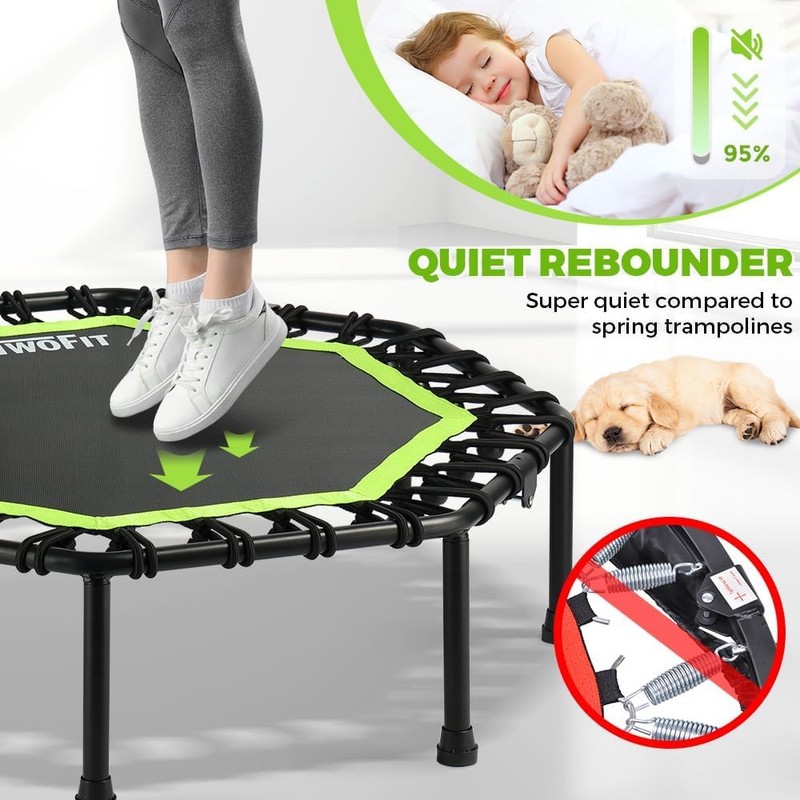 ONETWOFIT Foldable Rebounder Trampoline for Adults, 40/42/45” Mini Fitness Trampoline