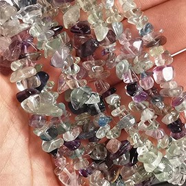 Manekieko Natural Fluorite 5-10mm Irregular Tumbled Chip Beads for Jewelry Making, Healing Crystal Drilled Loose Bead Strand DIY Craft Supplies(2 Strands)